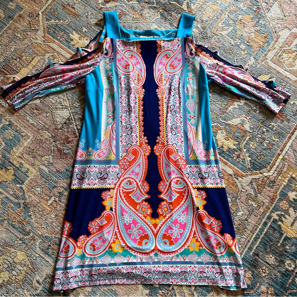 Paisley MIDI Dress with Sleeve Cut Outs